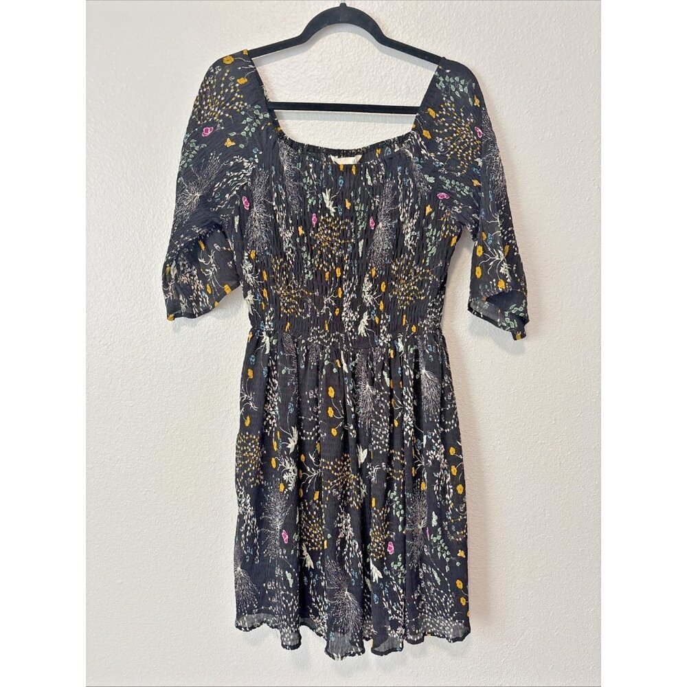 YUNI Bodycon Black Floral Dress 3/4 Sleeves POLY-ELASTANE Women's Siz 8